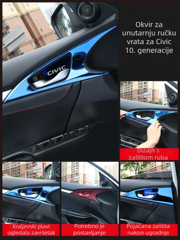 Set unutarnje dekoracije za Civic 10. generaciju – nehrđajući čelik, ljepilo za ugradnju, jednobojni završni sloj, prilagođena obrada