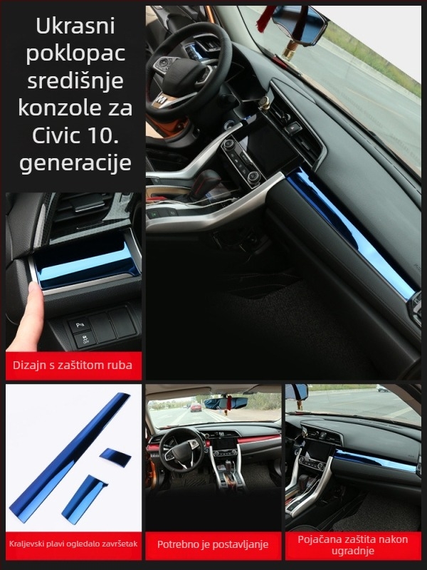 Set unutarnje dekoracije za Civic 10. generaciju – nehrđajući čelik, ljepilo za ugradnju, jednobojni završni sloj, prilagođena obrada