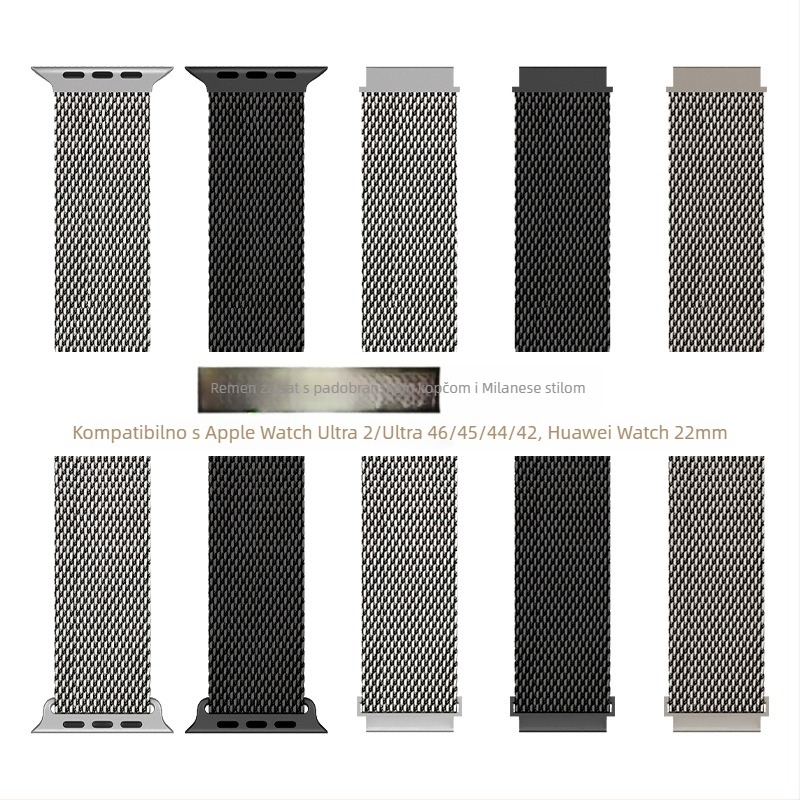 Apple Ultra2 Milanese čelični remen za sat s padobranskim kopčom (53 g; Sučelje: prilagođene veličine; Kopča: kopča; Materijal: nehrđajući čelik; Stil: moderan)