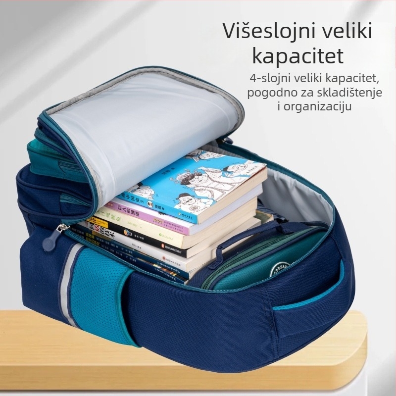 Unisex školska torba za 1.–6. razred, poliester materijal, velik kapacitet s više odjeljaka, naramenice s zračnim jastučićem, stil kampusa