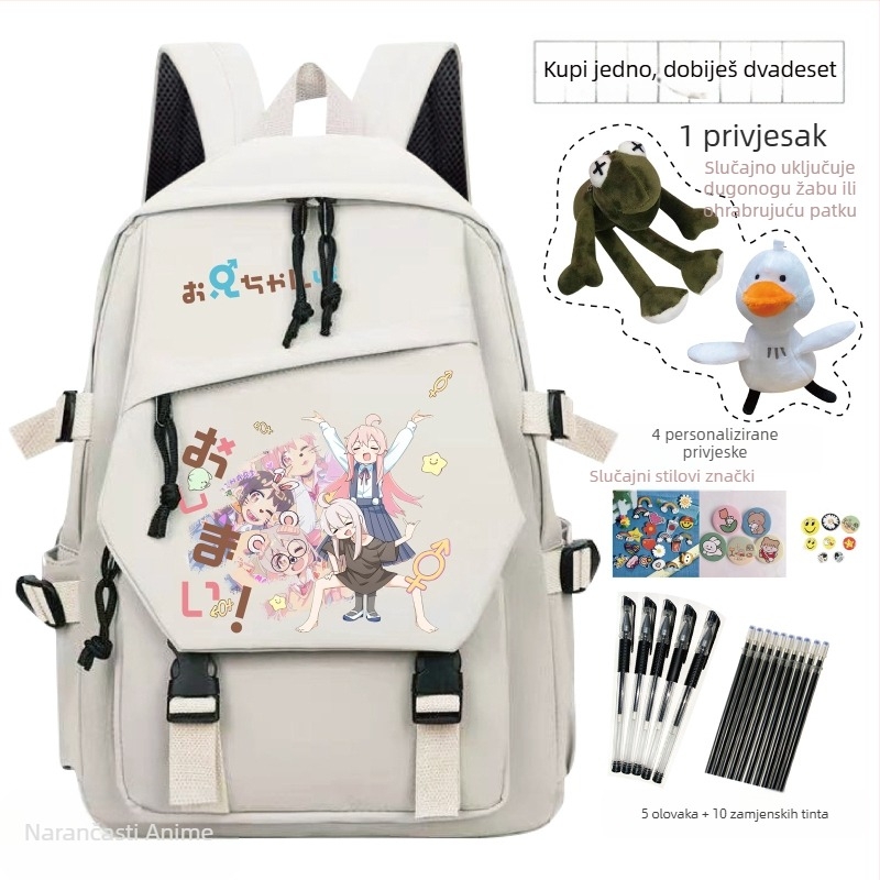 Školska ruksak s anime crtić uzorkom, dječji sladak stil, materijal: Oxford tkanina, unisex, za uzrast 3-9 godina