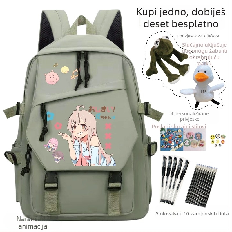 Školska ruksak s anime crtić uzorkom, dječji sladak stil, materijal: Oxford tkanina, unisex, za uzrast 3-9 godina