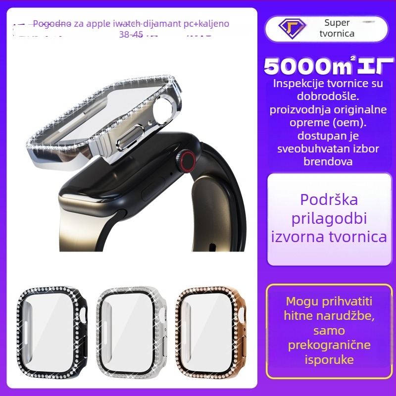 Kućište za Apple Watch Series 7 s dijamantima u jednom redu i PC zaštitnim filmom