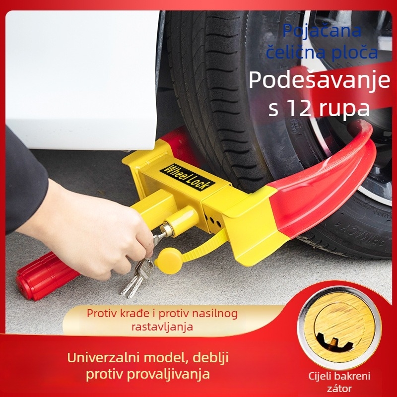 Brava za automobilsku gumu – teška brava za kotače, Horn Lock-01, kompatibilna s automobilima, kombijima i SUV-ima – izrađena od čelika; cilindar brave: cinkova zlitina s dizajnom Plum Blossom ili bakreni cilindar