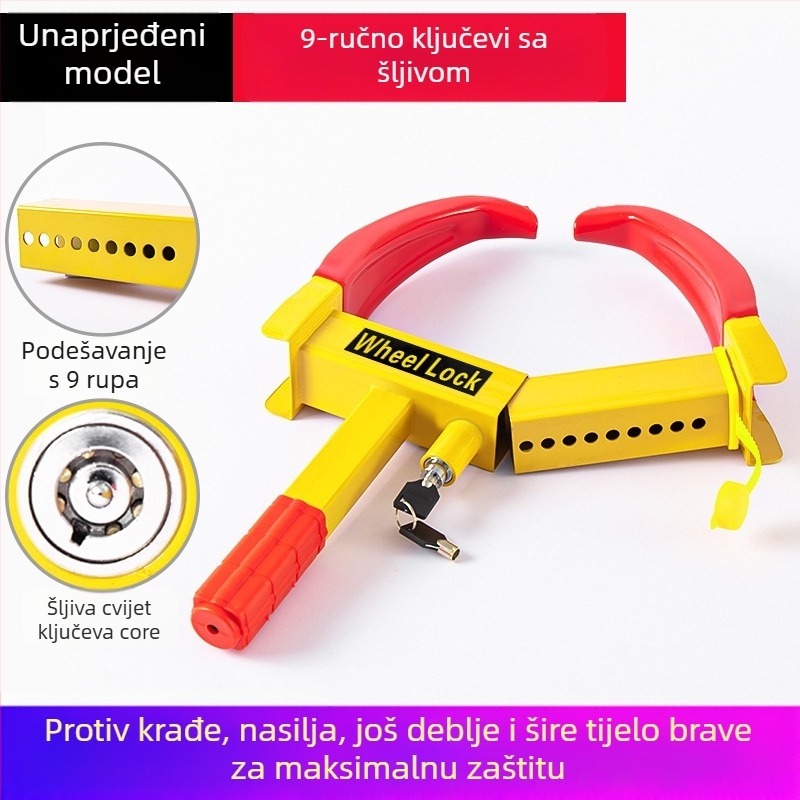 Brava za automobilsku gumu – teška brava za kotače, Horn Lock-01, kompatibilna s automobilima, kombijima i SUV-ima – izrađena od čelika; cilindar brave: cinkova zlitina s dizajnom Plum Blossom ili bakreni cilindar