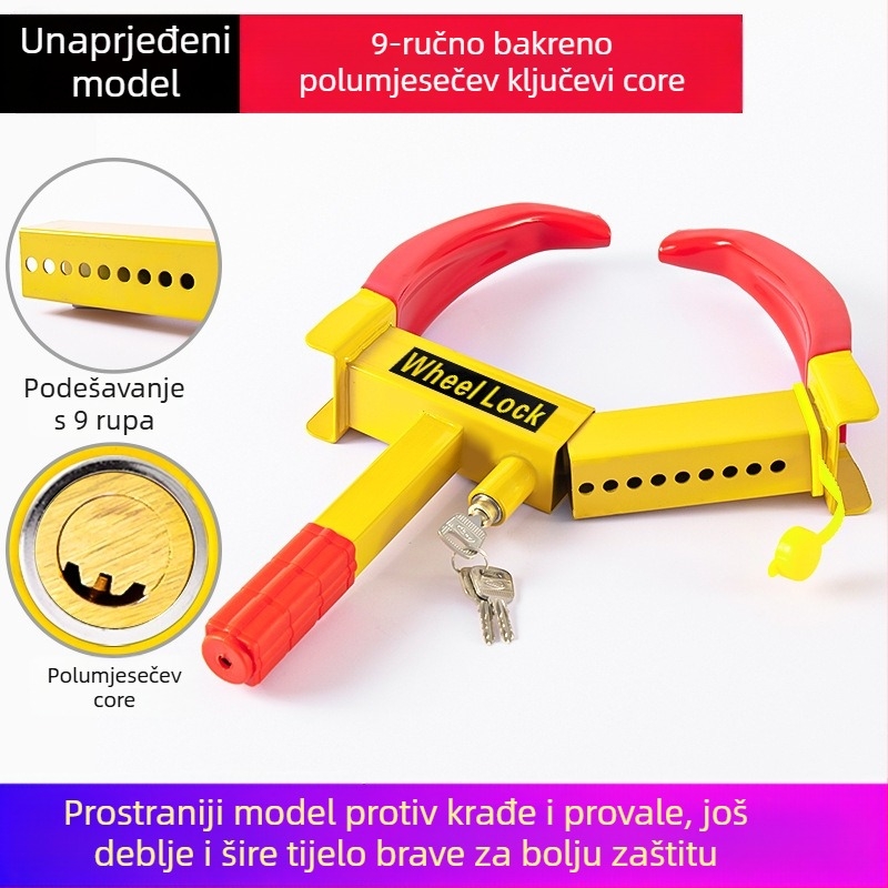 Brava za automobilsku gumu – teška brava za kotače, Horn Lock-01, kompatibilna s automobilima, kombijima i SUV-ima – izrađena od čelika; cilindar brave: cinkova zlitina s dizajnom Plum Blossom ili bakreni cilindar
