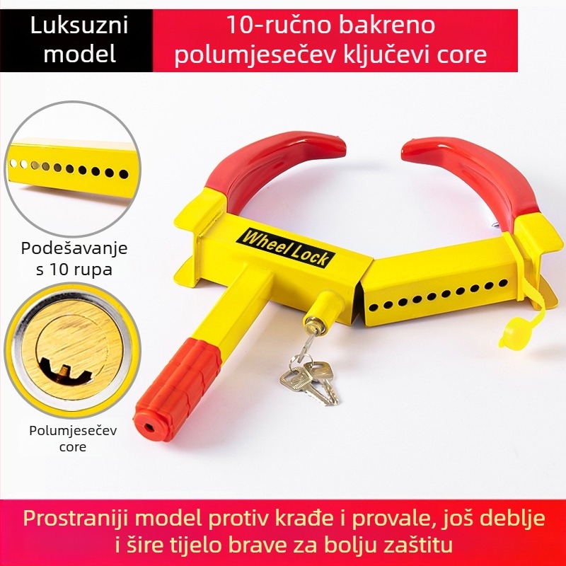 Brava za automobilsku gumu – teška brava za kotače, Horn Lock-01, kompatibilna s automobilima, kombijima i SUV-ima – izrađena od čelika; cilindar brave: cinkova zlitina s dizajnom Plum Blossom ili bakreni cilindar