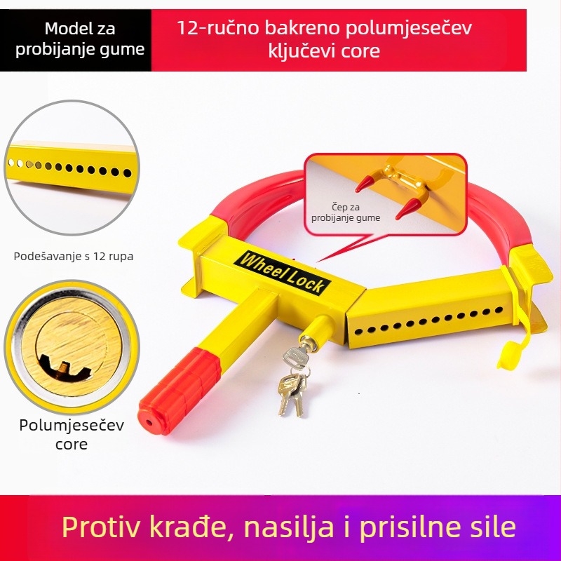 Brava za automobilsku gumu – teška brava za kotače, Horn Lock-01, kompatibilna s automobilima, kombijima i SUV-ima – izrađena od čelika; cilindar brave: cinkova zlitina s dizajnom Plum Blossom ili bakreni cilindar