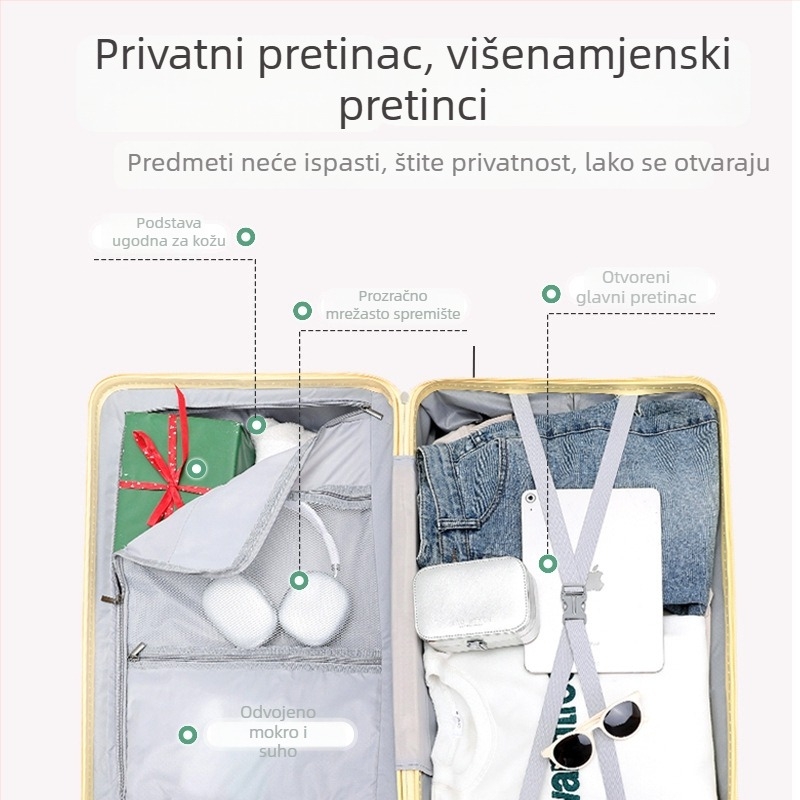 Višenamjenski putni kofer: ženski 24-inčni kofer, muški 26-inčni kofer, 20-inčni ručni kofer, velika kapaciteta, izdržljiv, otporan na padove, s prugastim uzorkom