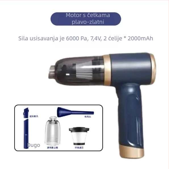 Bežični usisavač za dom i auto – ručni, 90W, ugrađena baterija 4000–5000 mAh, usisna snaga 10,1–15 kPa, buka <36 dB