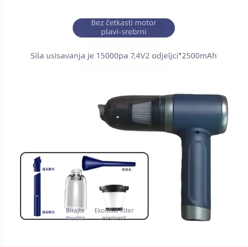 Bežični usisavač za dom i auto – ručni, 90W, ugrađena baterija 4000–5000 mAh, usisna snaga 10,1–15 kPa, buka <36 dB