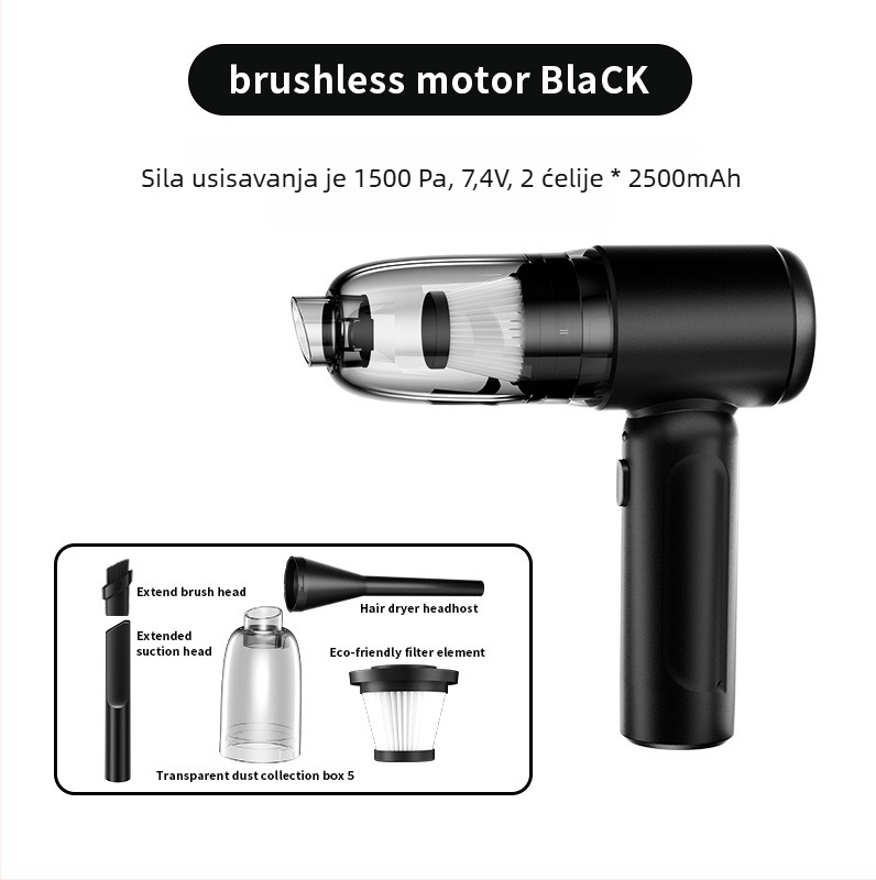 Bežični usisavač za dom i auto – ručni, 90W, ugrađena baterija 4000–5000 mAh, usisna snaga 10,1–15 kPa, buka <36 dB