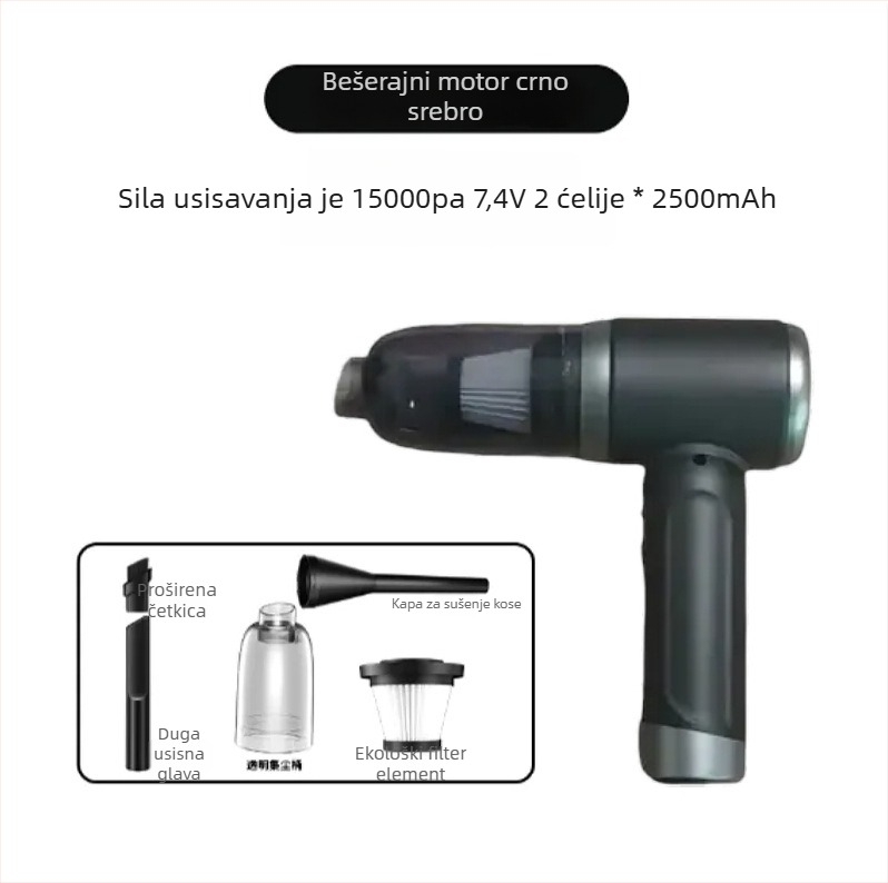 Bežični usisavač za dom i auto – ručni, 90W, ugrađena baterija 4000–5000 mAh, usisna snaga 10,1–15 kPa, buka <36 dB