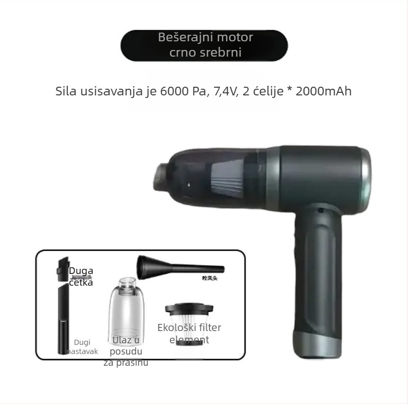Bežični usisavač za dom i auto – ručni, 90W, ugrađena baterija 4000–5000 mAh, usisna snaga 10,1–15 kPa, buka <36 dB