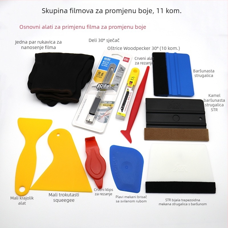 Set alata za foliju automobila s edge scraperom od deerskin wool za prozirni film (PP materijal, STR TOOLS, Car washer)