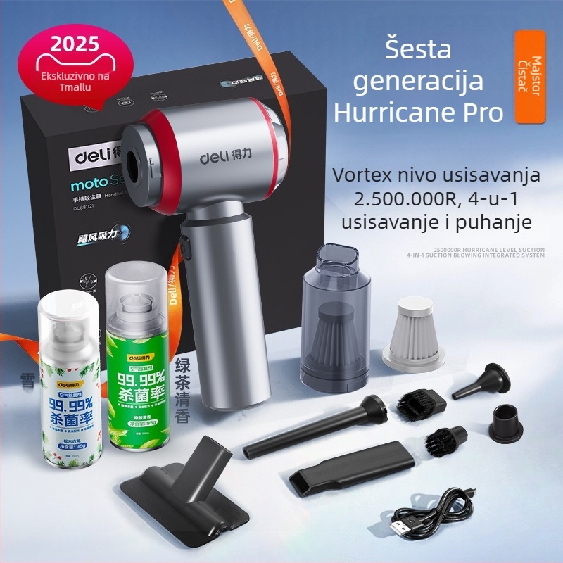 Ručni usisavač za automobil i dom, bežični, punjivi, 7.4V 120W, usisni tlak 4000Pa