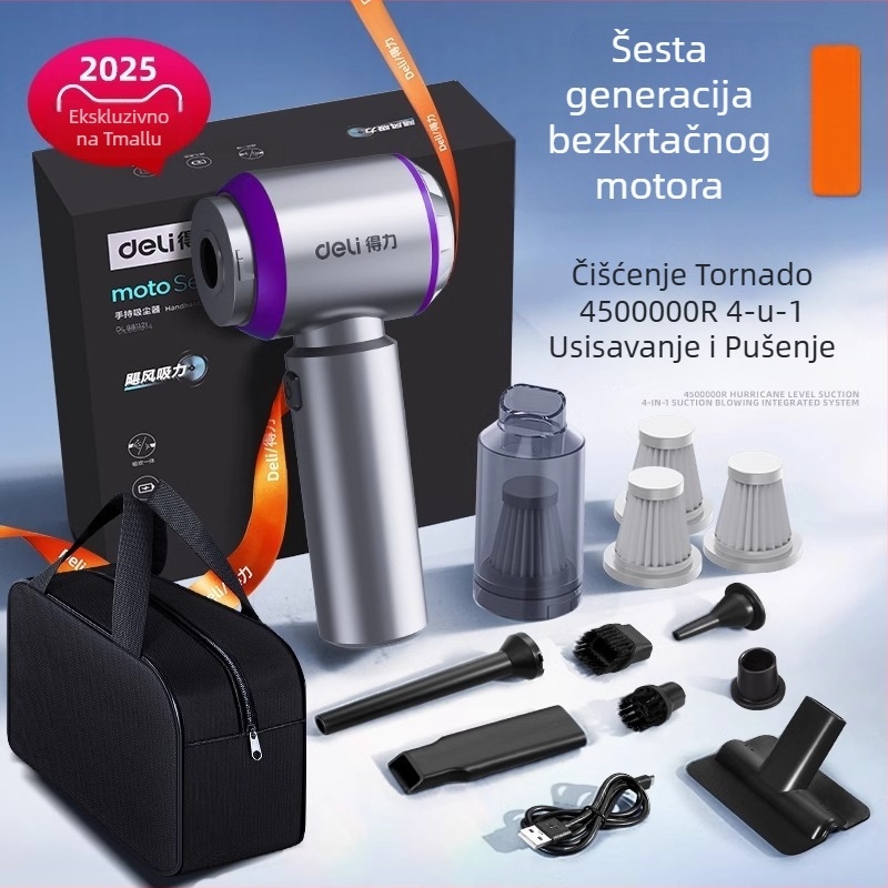 Ručni usisavač za automobil i dom, bežični, punjivi, 7.4V 120W, usisni tlak 4000Pa