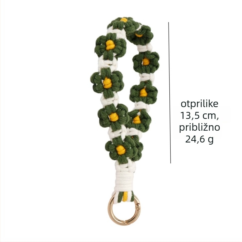 Lanyard za mobitel — ručno izrađeni pamukovo uže, privjesak Daisy, metalna kopča, unisex