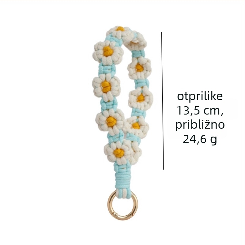 Lanyard za mobitel — ručno izrađeni pamukovo uže, privjesak Daisy, metalna kopča, unisex
