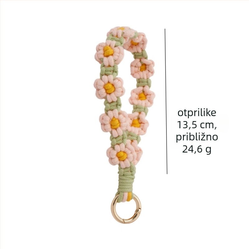Lanyard za mobitel — ručno izrađeni pamukovo uže, privjesak Daisy, metalna kopča, unisex