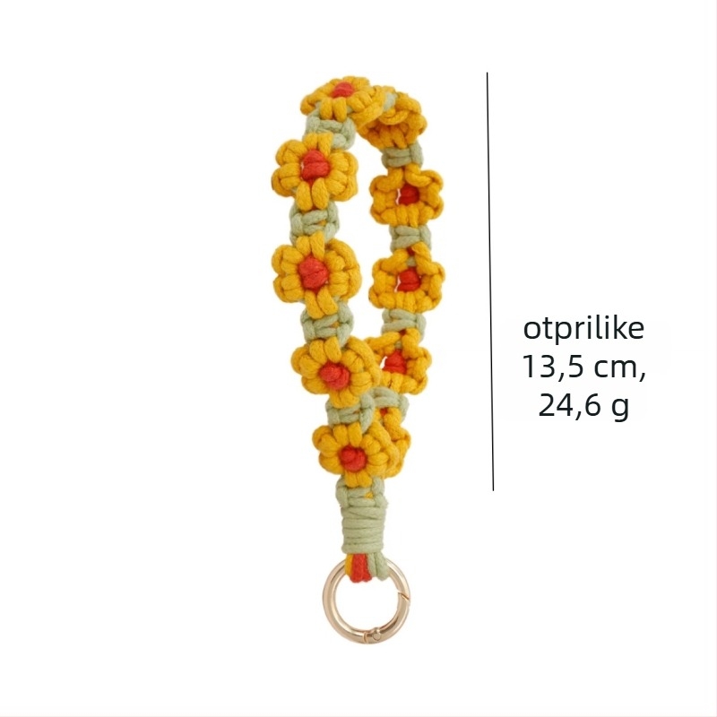 Lanyard za mobitel — ručno izrađeni pamukovo uže, privjesak Daisy, metalna kopča, unisex