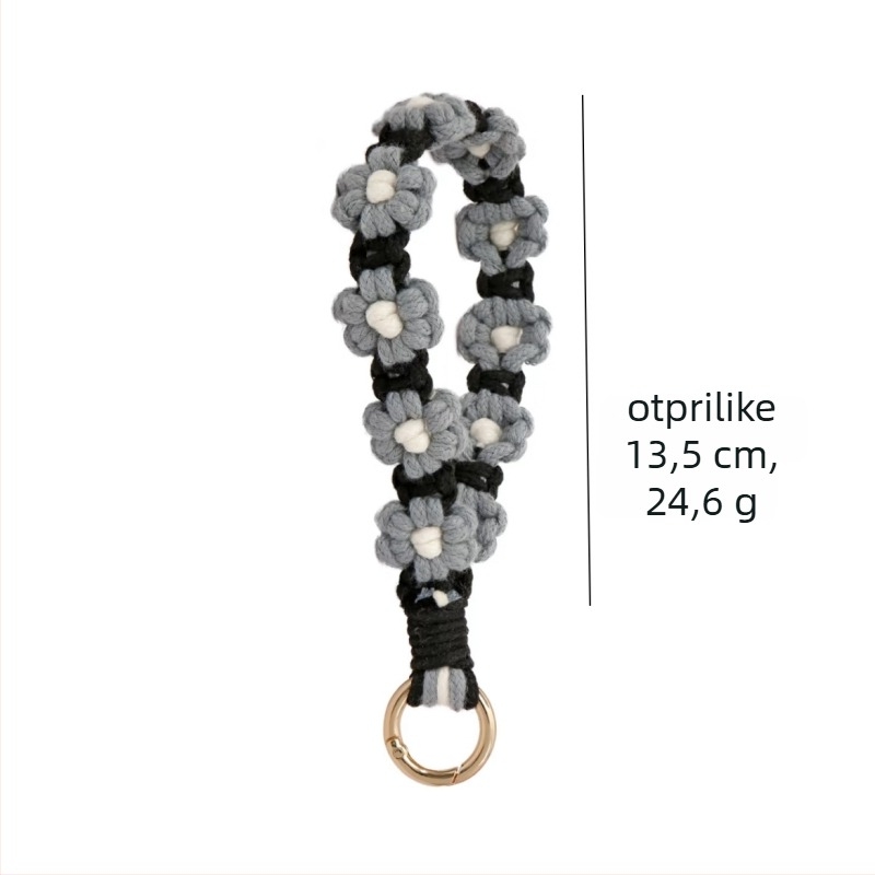 Lanyard za mobitel — ručno izrađeni pamukovo uže, privjesak Daisy, metalna kopča, unisex