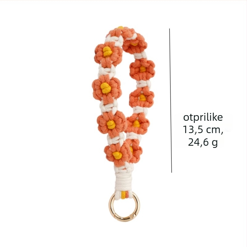 Lanyard za mobitel — ručno izrađeni pamukovo uže, privjesak Daisy, metalna kopča, unisex