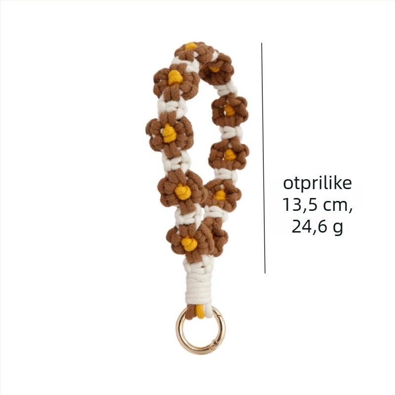 Lanyard za mobitel — ručno izrađeni pamukovo uže, privjesak Daisy, metalna kopča, unisex