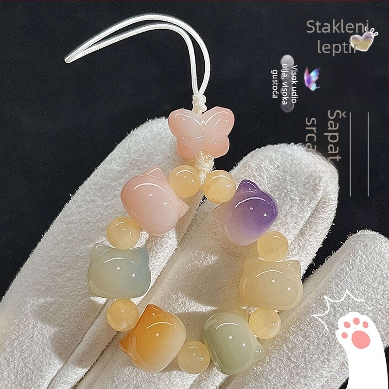 Bijeli Bodhi privjesak od jadea, sladak privjesak s mačjom šapom, unisex ukras za torbicu i ključeve