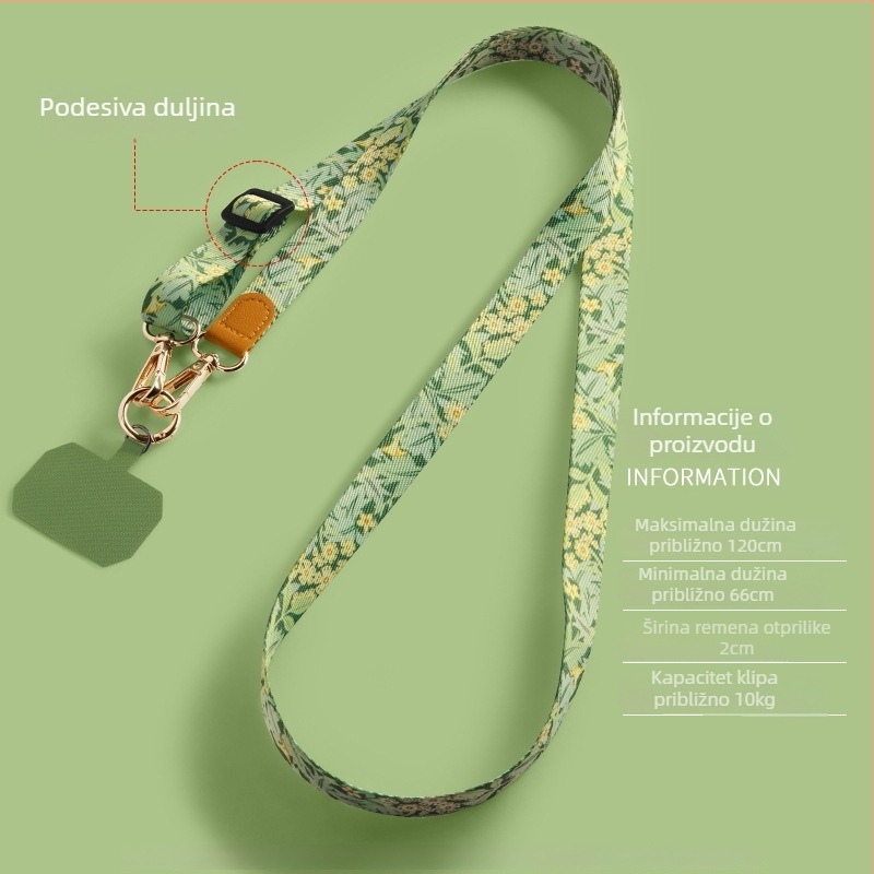 Narukvica za telefon crossbody, podesiva, poliester, metalna kopča, tiskano logo