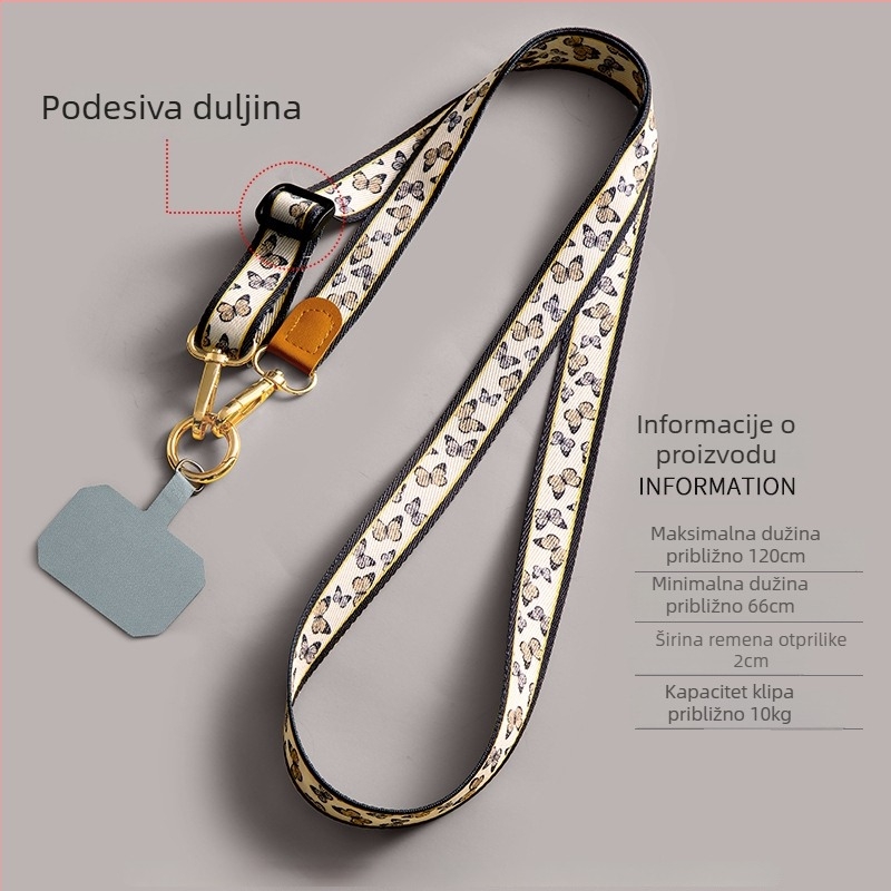 Narukvica za telefon crossbody, podesiva, poliester, metalna kopča, tiskano logo