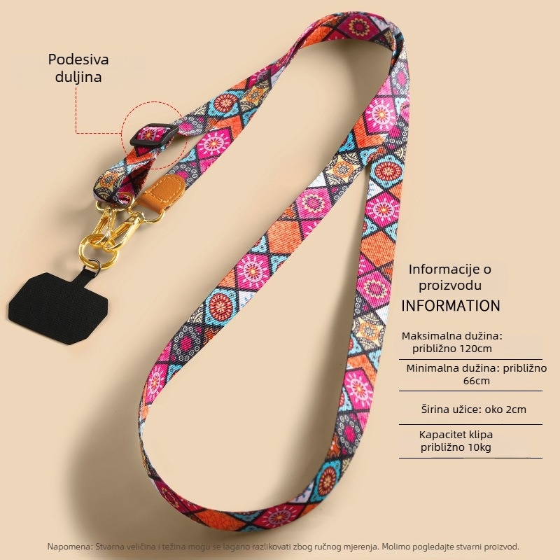 Narukvica za telefon crossbody, podesiva, poliester, metalna kopča, tiskano logo