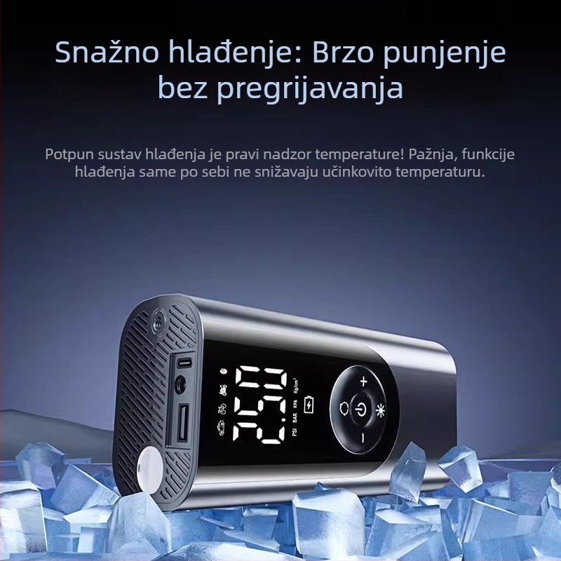 Prenosna bežična pumpa za auto – 12V, 80W, 25 L/min, Type-C punjenje, digitalni displej