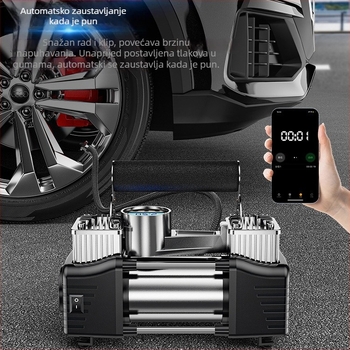 Prijenosna električna dvocilindrična pumpa za automobile s digitalnim zaslonom, 12V, 180W, 45 L/min, 3 m kabel
