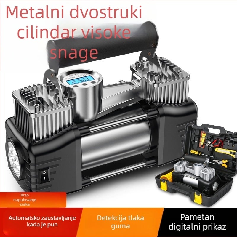 Prijenosna električna dvocilindrična pumpa za automobile s digitalnim zaslonom, 12V, 180W, 45 L/min, 3 m kabel