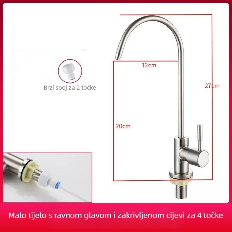 Kran za filtriranje vode, nehrđajući čelik 304, kuhinja, kolonska ugradnja, keramički disk ventil, brušeni završetak, ulazno/izlazno spajanje 2/4 točke
