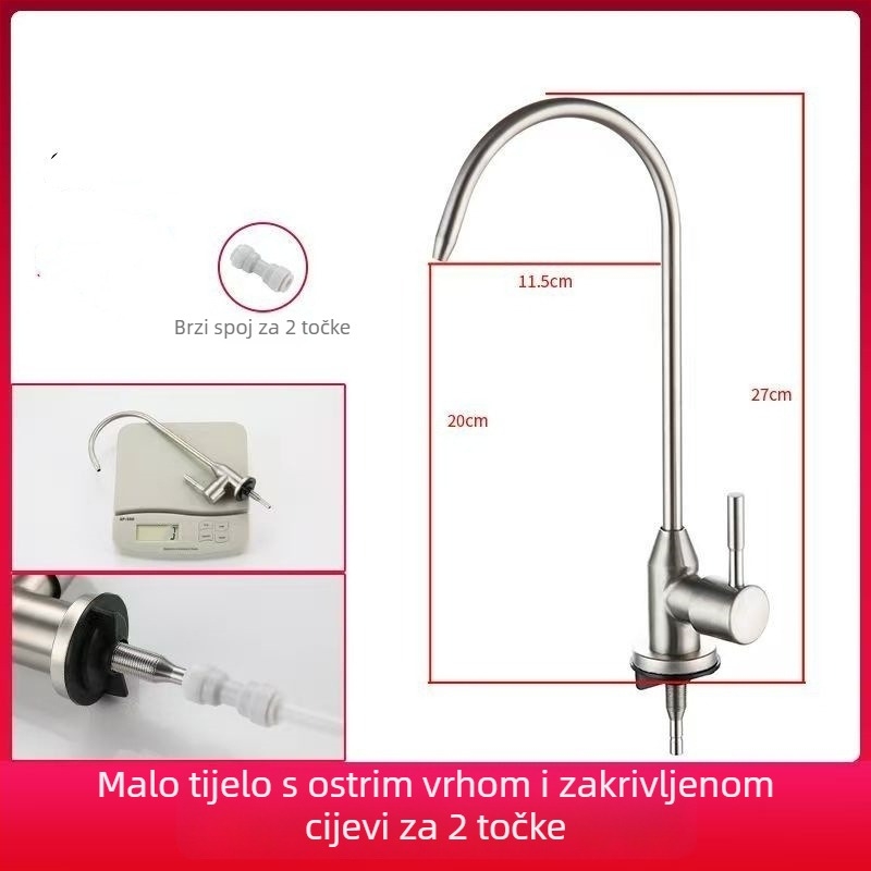 Kran za filtriranje vode, nehrđajući čelik 304, kuhinja, kolonska ugradnja, keramički disk ventil, brušeni završetak, ulazno/izlazno spajanje 2/4 točke