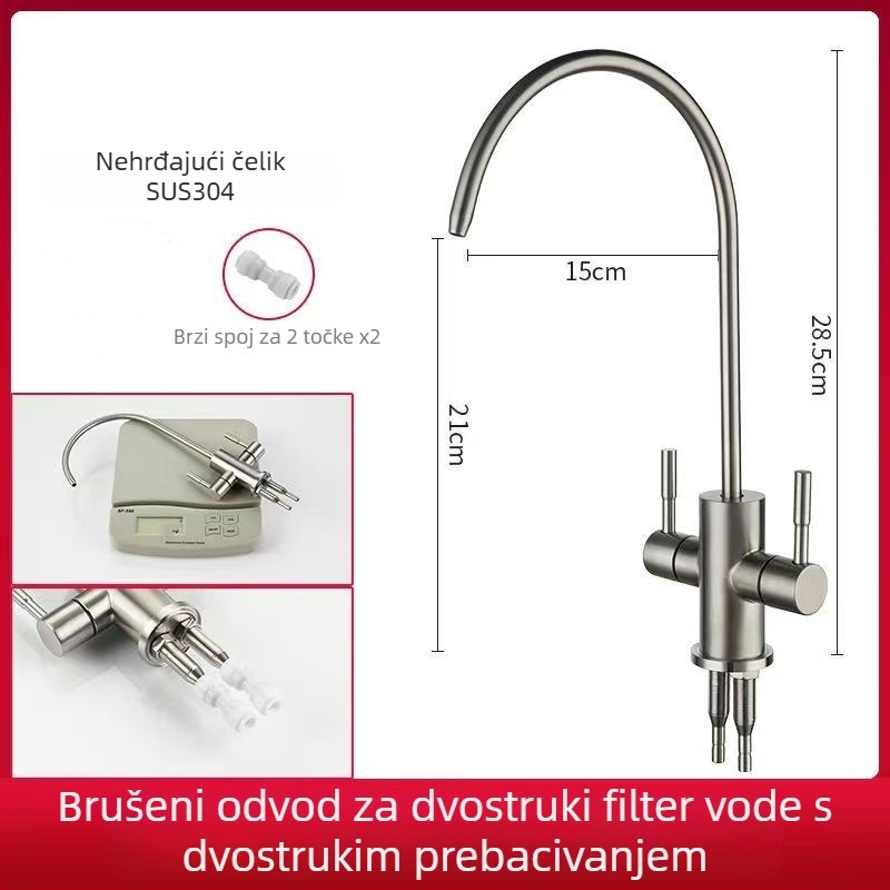 Kran za filtriranje vode, nehrđajući čelik 304, kuhinja, kolonska ugradnja, keramički disk ventil, brušeni završetak, ulazno/izlazno spajanje 2/4 točke