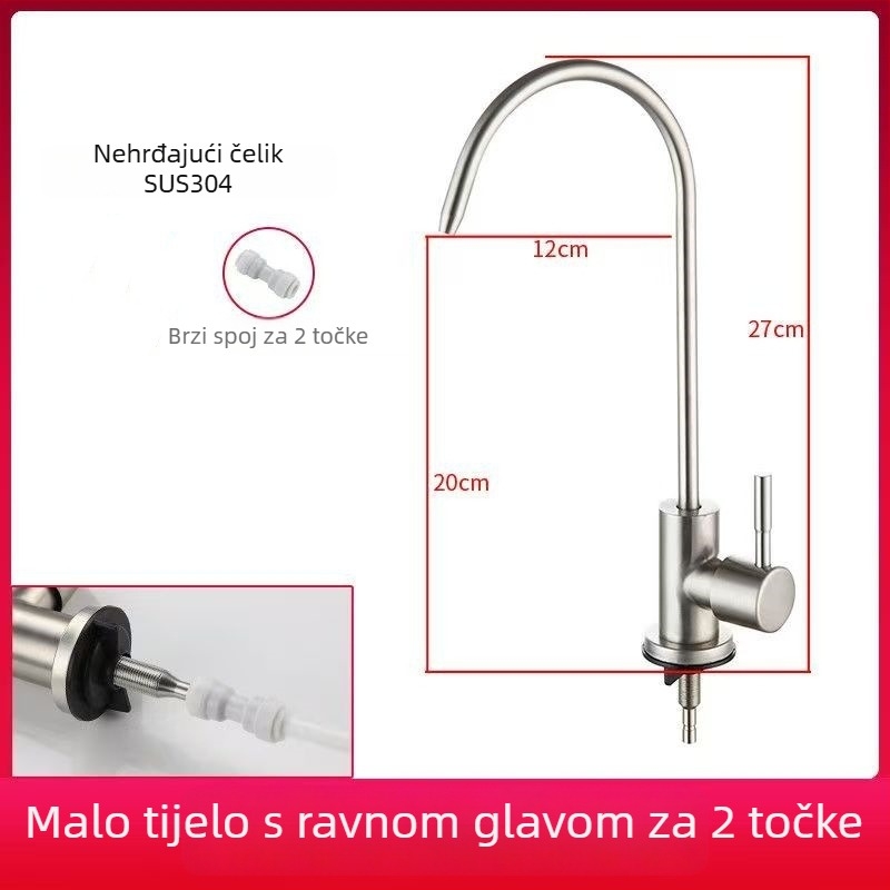 Kran za filtriranje vode, nehrđajući čelik 304, kuhinja, kolonska ugradnja, keramički disk ventil, brušeni završetak, ulazno/izlazno spajanje 2/4 točke