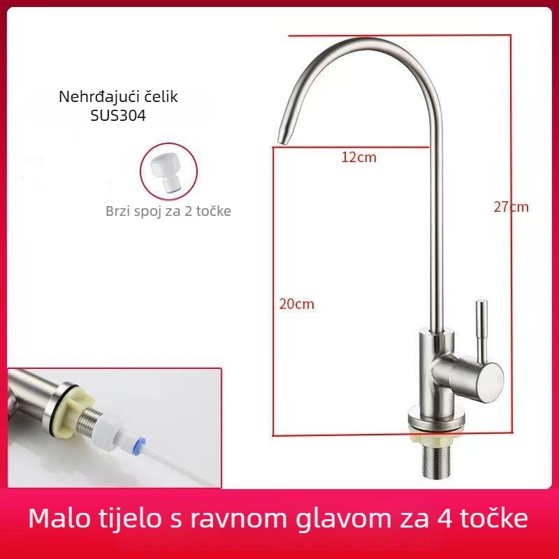 Kran za filtriranje vode, nehrđajući čelik 304, kuhinja, kolonska ugradnja, keramički disk ventil, brušeni završetak, ulazno/izlazno spajanje 2/4 točke