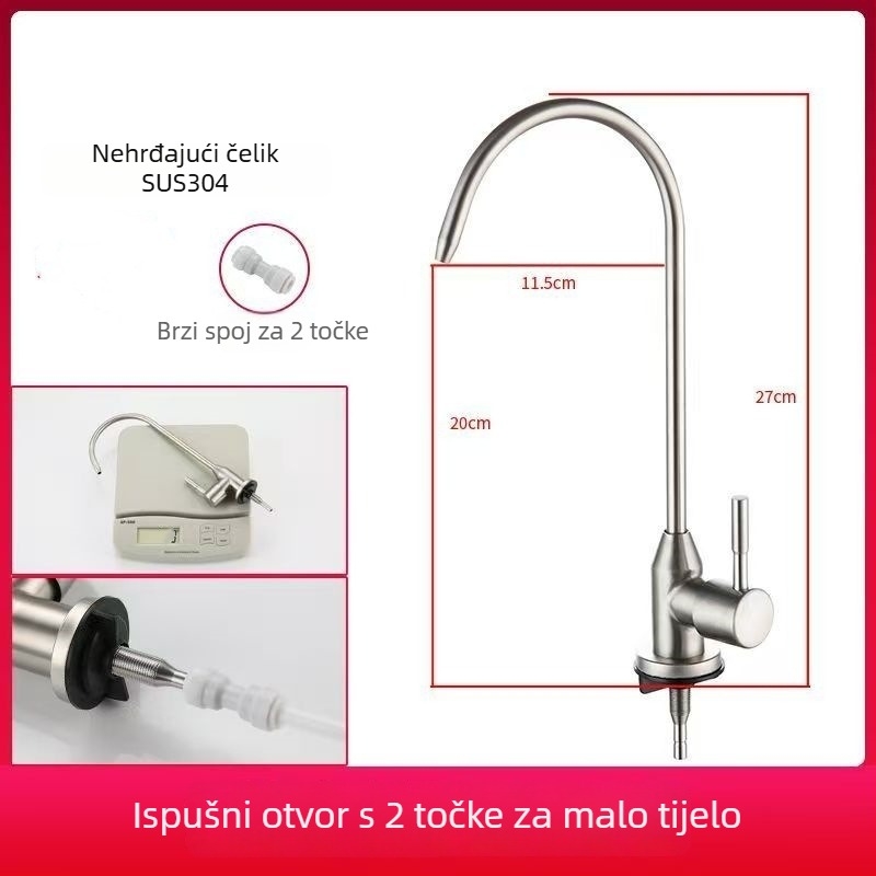 Kran za filtriranje vode, nehrđajući čelik 304, kuhinja, kolonska ugradnja, keramički disk ventil, brušeni završetak, ulazno/izlazno spajanje 2/4 točke