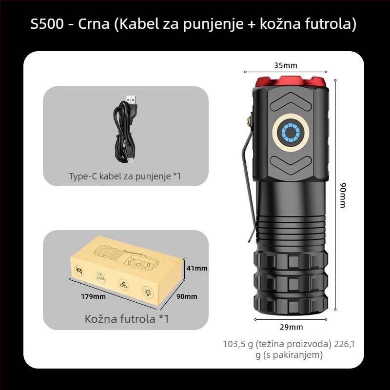 LED svjetiljka iz aluminijske legure, ručno napajanje, 30W, domet 200–500 m, 360° rotacija