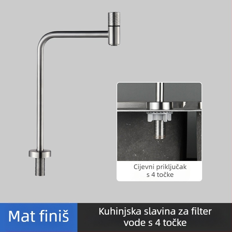 Kuhinjski slavina za hladnu vodu s filtracijom – nehrđajući čelik, keramički disk ventil, brušeni završni sloj, model 3541212