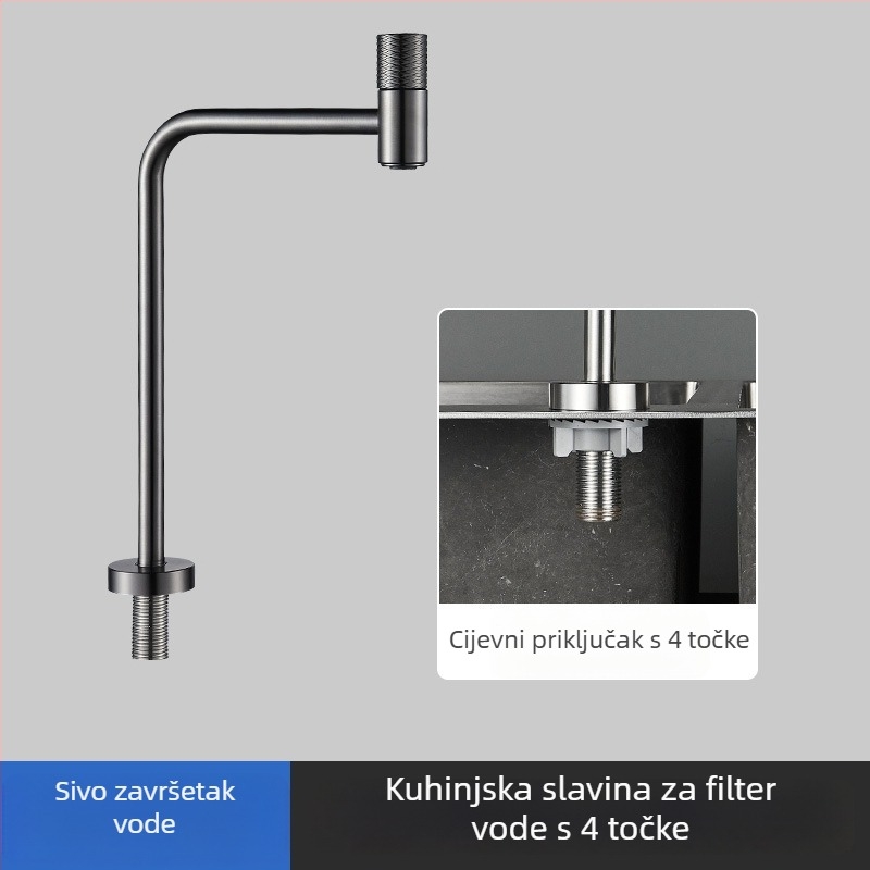 Kuhinjski slavina za hladnu vodu s filtracijom – nehrđajući čelik, keramički disk ventil, brušeni završni sloj, model 3541212