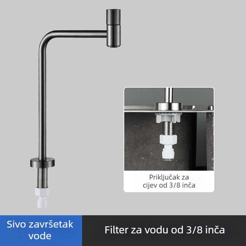 Kuhinjski slavina za hladnu vodu s filtracijom – nehrđajući čelik, keramički disk ventil, brušeni završni sloj, model 3541212