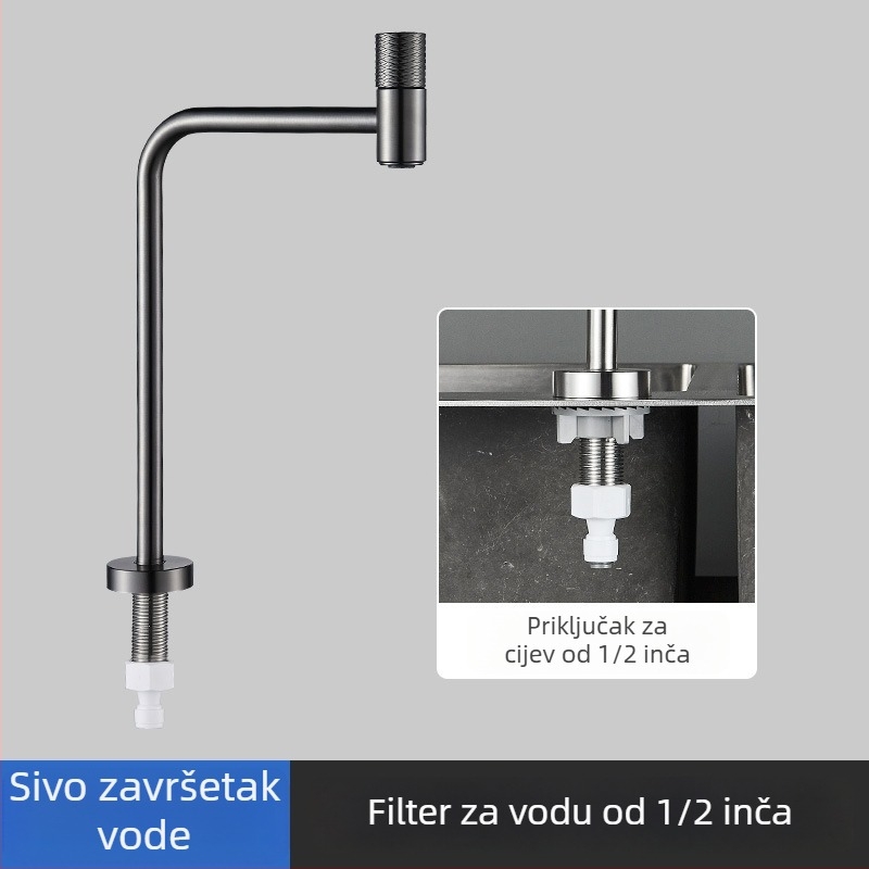 Kuhinjski slavina za hladnu vodu s filtracijom – nehrđajući čelik, keramički disk ventil, brušeni završni sloj, model 3541212