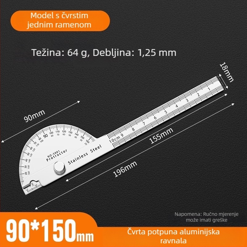Neck Strength Nehrđajući čelik, visoko precizan mjerač kutova s višestrukom funkcijom za drvetarstvo i industriju