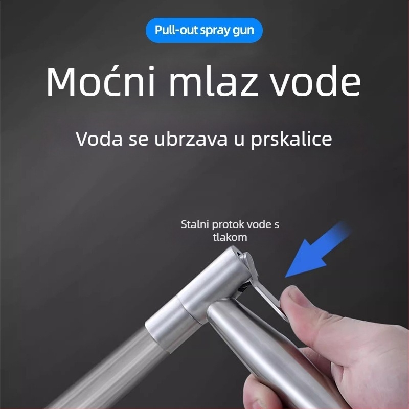 Izvlačni prskalj za kuhinju od nehrđajućeg čelika 304, tlak 1 MPa, brušeni završetak, keramički disk ventil, jednorukom upravljanjem