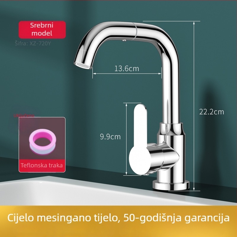 Kuhinjska slavina s toplom i hladnom vodom, od nehrđajućeg čelika, model XZ720, ručna instalacija