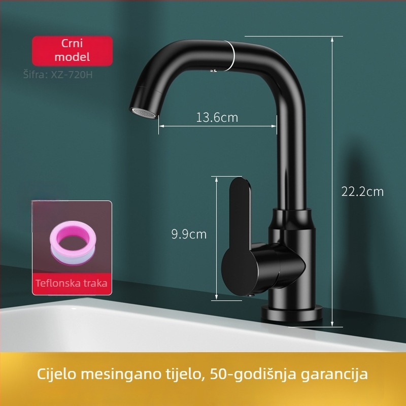 Kuhinjska slavina s toplom i hladnom vodom, od nehrđajućeg čelika, model XZ720, ručna instalacija